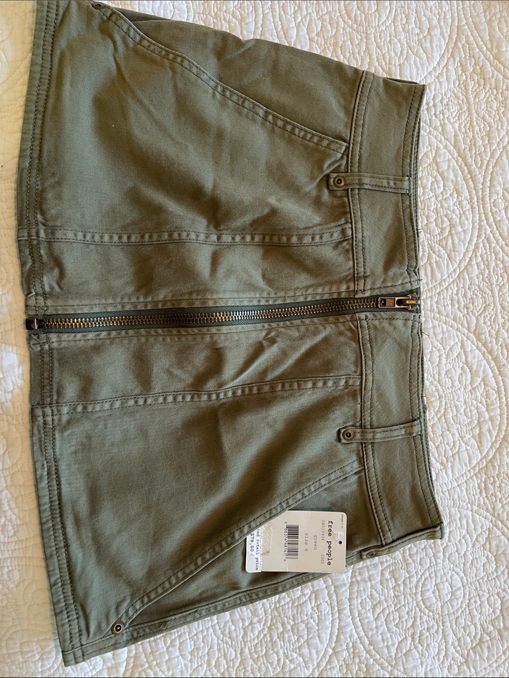 Free People Olive Green Front-Zip Mini Skirt
